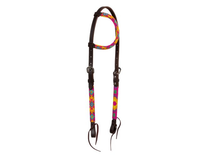 0049844 multicolor beaded oiled western one ear bridle plh01050