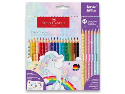 66951 pastelky trojhranne faber castell colour grip unicorn 18 6 barev
