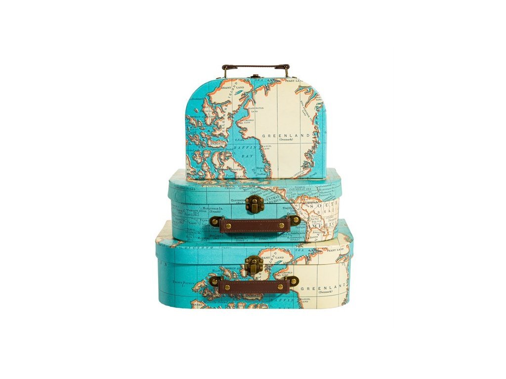 29133 sass belle set 3 kartonovych kufriku vintage map 3 velikosti