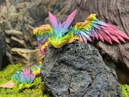 Krystalový drak duhový s křídly 46 cm - 3D tištěný drak s křídly