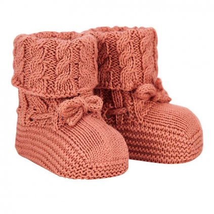 baby aran stitch booties terracota