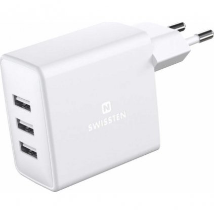 SWISSTEN cestovní síťová nabíječka, 3x USB-A, 3A, 15W, bílá