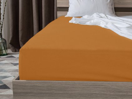 prostěradlo bavlněné jersey žerzejové dvoulůžko 160 x 200 cm meruňkové oranžové