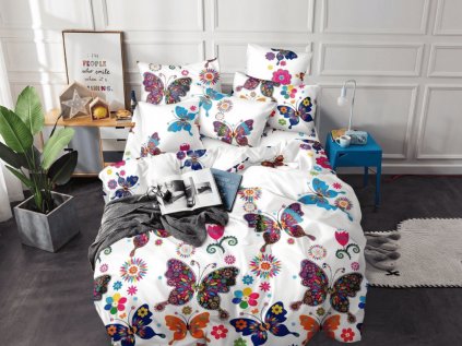 Povlečení z mikrovlákna BAREVNÝ MOTÝL bílé