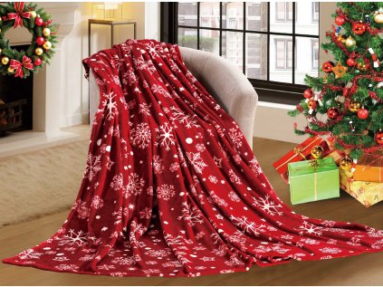 Červená vánoční mikroplyšová deka SNOWFALL (Rozměr 160 x 200 cm)