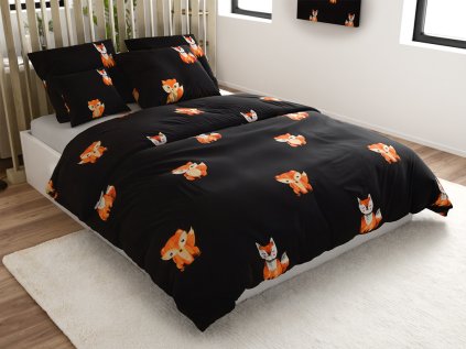 Černé povlečení FOXES z mikrovlákna s motivem lišek