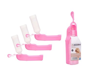 Praktická cestovní láhev s miskou pro psy 250 ml ANIMAL, růžová