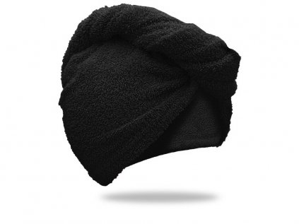 Rychleschnoucí froté turban na vlasy černý, 100% bavlna pro rychlé sušení