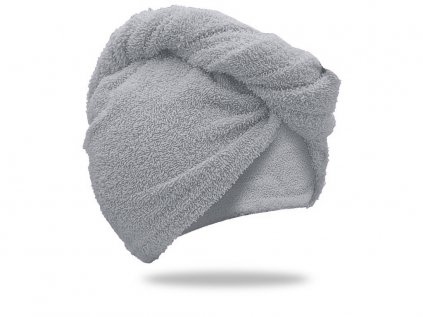 Rychleschnoucí froté turban na vlasy světle šedý, 100% bavlna pro rychlé sušení