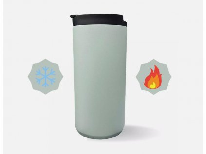 Světle šedý termohrnek BEKER 400 ml s praktickým víčkem