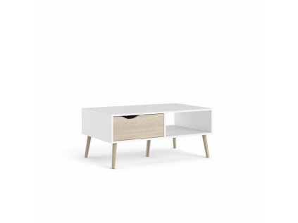 Bílý konferenční stolek OSLO 75384 s deskou v dekoru dub