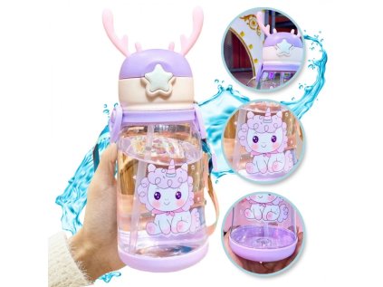 Dětská plastová láhev s brčkem UNICORN 600 ml s kouzelným motivem