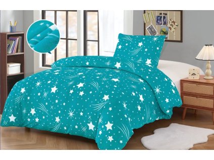 Povlečení mikroplyš NOČNÍ OBLOHA tyrkysové – stylový a hřejivý design