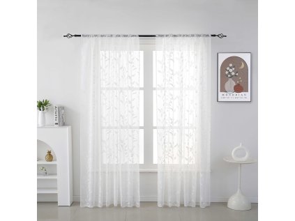 Bílý závěs TASMA s přírodním vzorem 140x250 cm – elegantní doplněk do interiéru