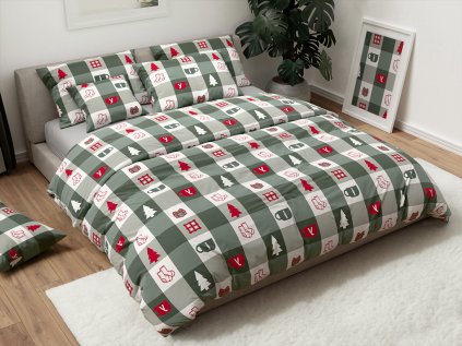 Zelené bavlněné povlečení CHRISTMAS SOCKS s vánočními motivy