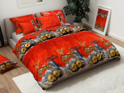 Vánoční povlečení mikroplyš HOLLY NIGHT červené s motivem sobů