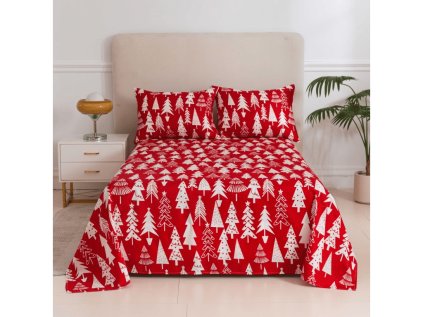Prostěradlo a povlak na polštář CHRISTMAS TREES s motivem vánočních stromků