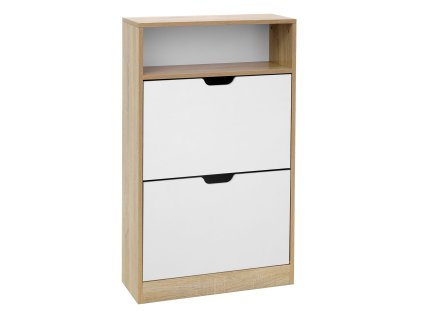 Výklopný botník BOCO, 2 police, dekor dub a bílá – praktický úložný prostor do předsíně