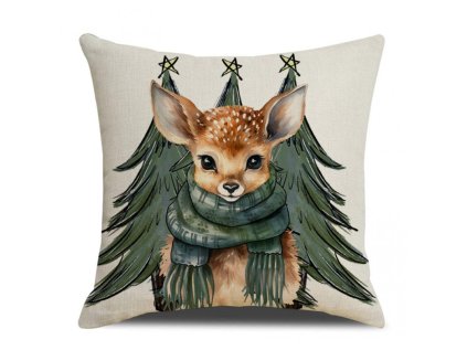 Vánoční povlak na polštář FAWN WITH TREES 45x45 cm, krémová elegance