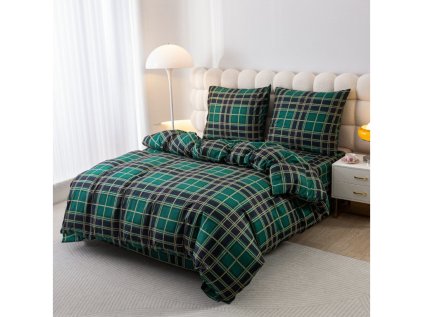 Flanelové povlečení KOSTKA zelené s moderním vzorem do ložnice
