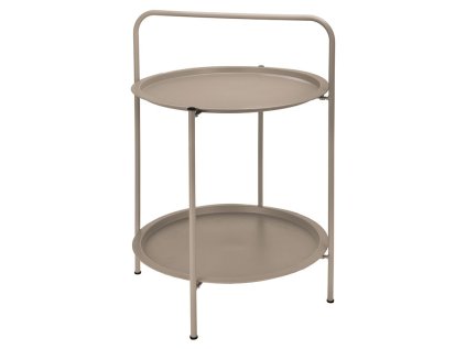 Kovový příruční stolek VARIO v béžové barvě s odnímatelnými policemi, průměr 50 cm, ideální do moderního interiéru.