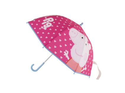 Dětský růžový deštník Peppa Pig Ø 71 cm srdíčka, lehký, odolný a bezpečný, ideální pro holčičky na cesty a procházky.