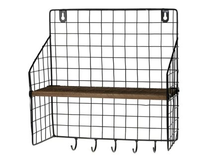 Nástěnná police s 5 háčky LOFT 28x30 cm