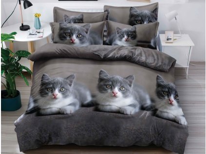 3D povlečení KITTEN CUDDLE – šedé mikrovlákno s roztomilými koťaty