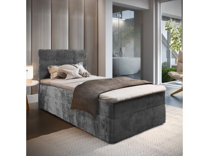 Čalouněná postel boxspring GLORIEN VELVET 90x200 cm šedá