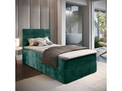 Čalouněná postel boxspring GLORIEN VELVET 90x200 cm tmavě zelená