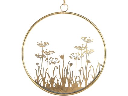 Zlatá kovová nástěnná dekorace FLOWERS RING Ø 41 cm s jemným květinovým motivem