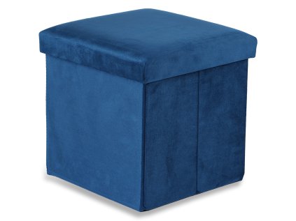 Modrý skládací taburet CUBEXO VELVET M s úložným prostorem