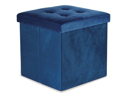 Modrý skládací taburet ZAREX VELVET L s úložným prostorem