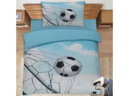 3D bavlněné povlečení FOTBAL ZONE modré s motivem gólu