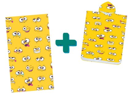 Plážový set SMILE – osuška 100×180 cm a pončo 80×145 cm, žlutý