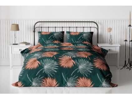 Krepové povlečení PALMURA zelené s tropickým vzorem palem