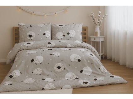 Bavlněné povlečení na 2 postele SHEEPS, béžové