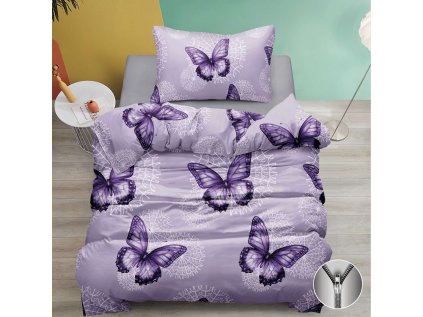 Bavlněné povlečení BUTTERFLY BLOOM fialové s motivem motýlů