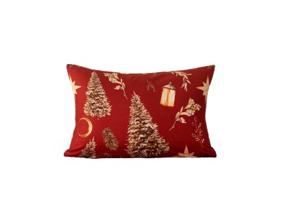 Červený vánoční povlak GOLD CHRISTMAS 50x70 cm s větvičkami a hvězdami