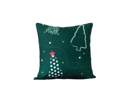 Povlak na polštář CHRISTMAS DRIFT zelený 45x45 cm se stromem a hvězdami