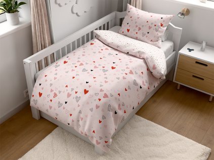 Bavlněné povlečení do postýlky LOVITA růžové se srdíčky