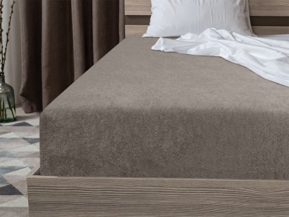 Froté prostěradlo pískové 200 x 220 cm na extra velkou postel