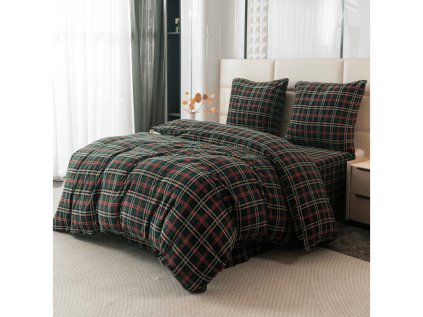 Povlečení mikroplyš GLENMOORE zelené s károvaným vzorem
