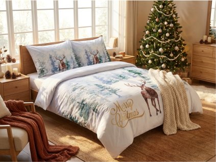 Bavlněné povlečení DEER SEASON bílé + povlak na polštářek 45 x 45 cm zdarma