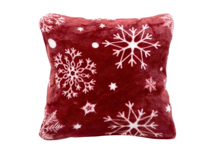 Mikroplyšový povlak SNOWFALL 45x45 červený se sněhovými vločkami