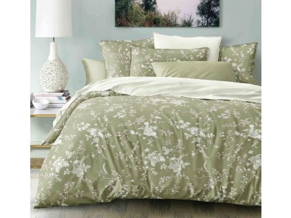 Bavlněné povlečení ROSENTYNE zelené s jemným květinovým vzorem