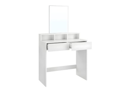 Bílý toaletní stolek se zrcadlem ANGLE 80x40 cm – moderní design s úložnými zásuvkami na kosmetiku a doplňky