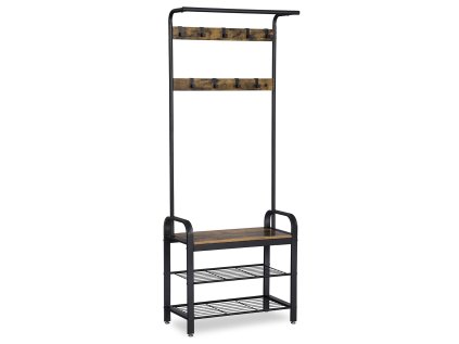 Předsíňová stěna TAYLOR rustikálně hnědá s botníkem a věšáky na kabáty