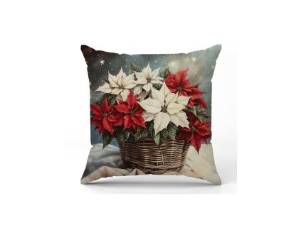 Vánoční povlak na polštář POINSETTIA MAGIC 45x45 cm s motivem hvězd a květin