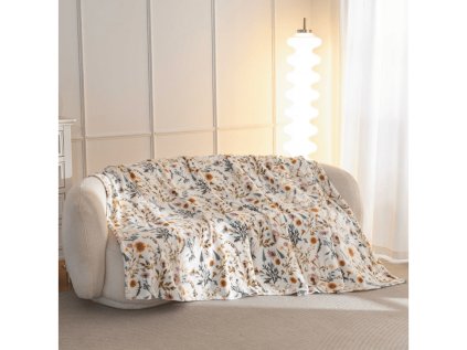 Krémová mikroplyšová deka HERBALIS s květinovým vzorem